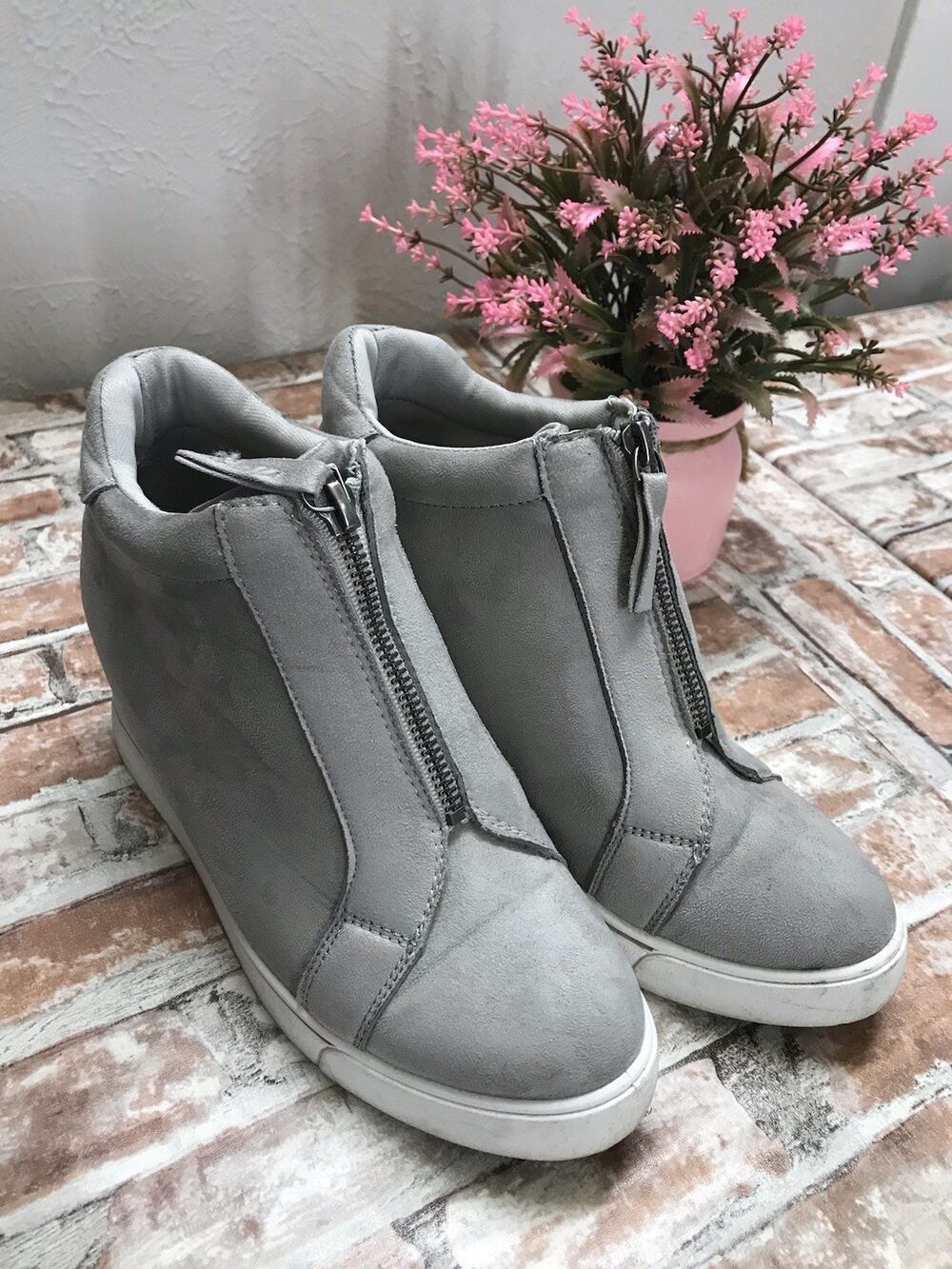 Sugar Glitz Grey Micro Hidden Wedge Sneakers, Size 7